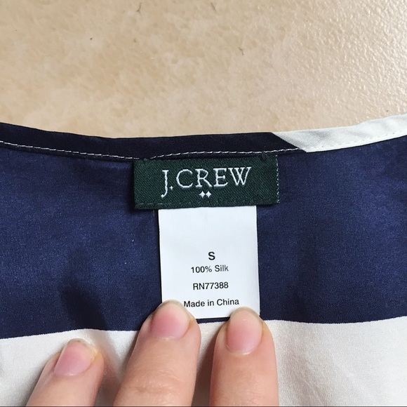 SOLD J Crew • 100% silk navy striped popover top - Picture 4 of 6